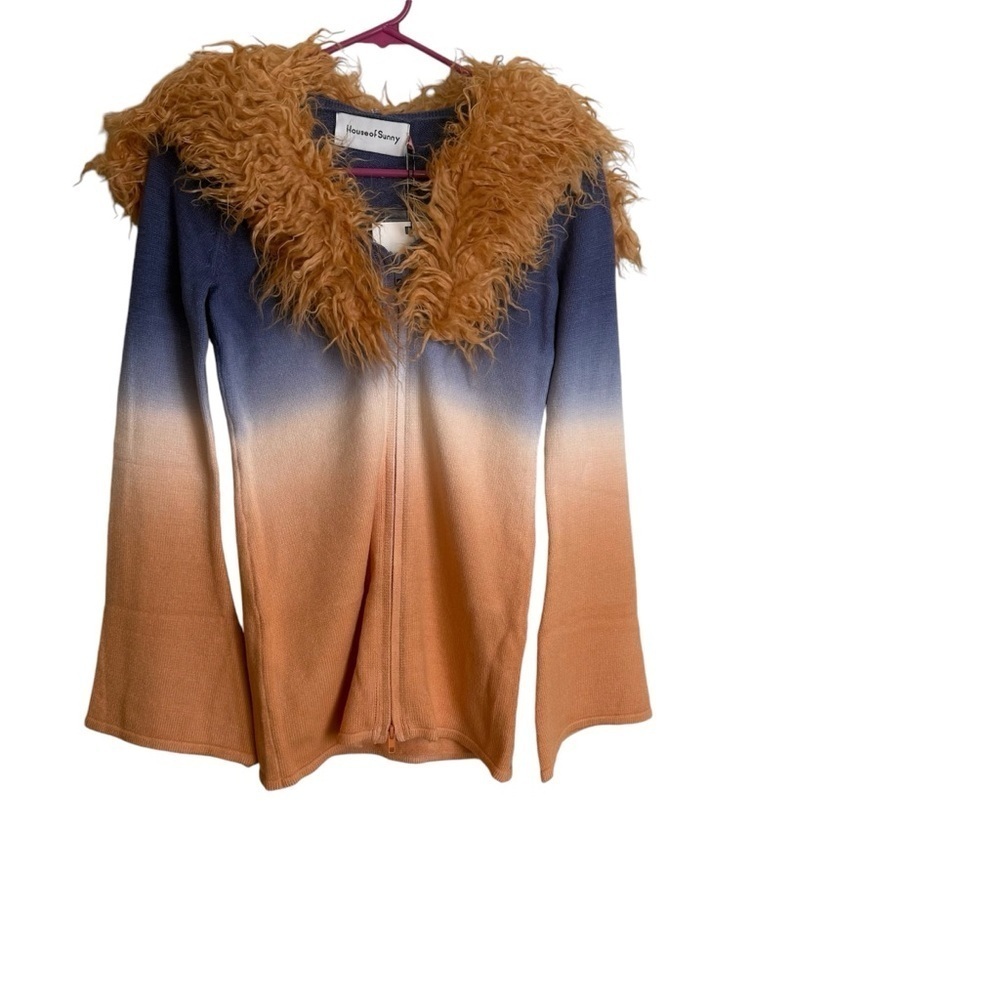 House of Sunny Desert Rose Peggy Ombre Cardigan Faux Fur S - Picture 4 of 10